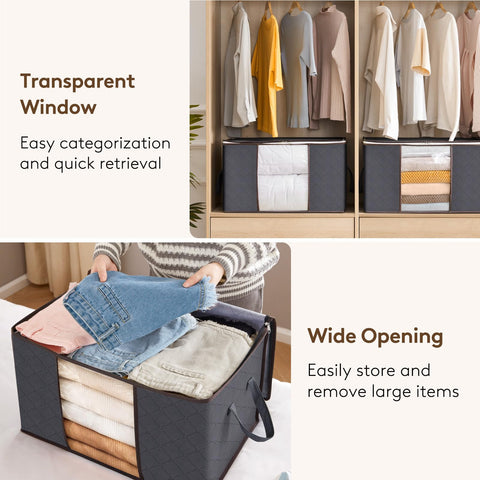 Lifewit 3 Pack Clothes Storage Bags, Foldable Storage Box Moving Bags Wardrobe Storage Organiser Packing Boxes for Moving House with Clear Window for