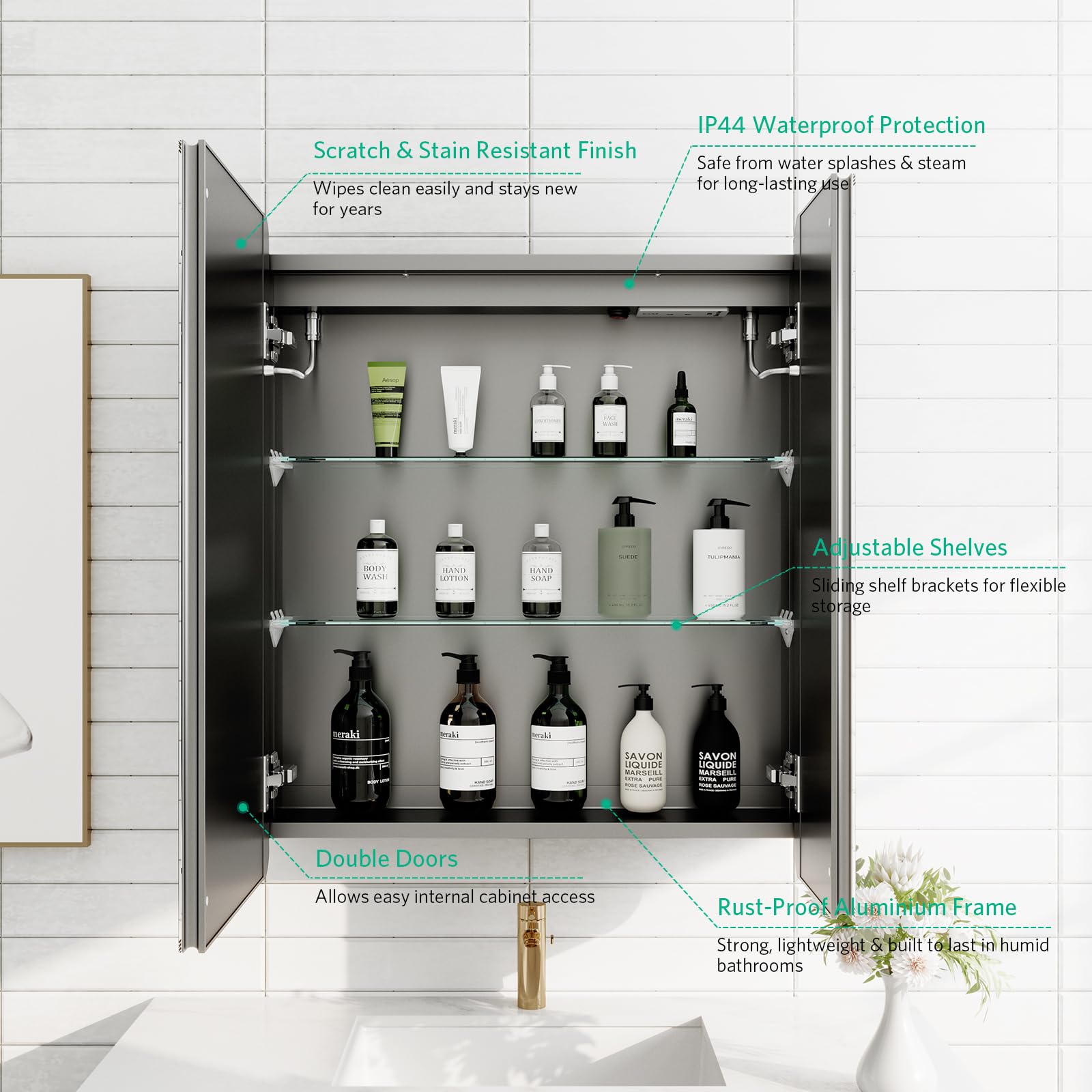 LUMIRRORS® LED Bathroom Mirror Cabinets with Shaver Socket 60x70cm Black