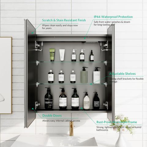 LUMIRRORS® LED Bathroom Mirror Cabinets with Shaver Socket 60x70cm Black