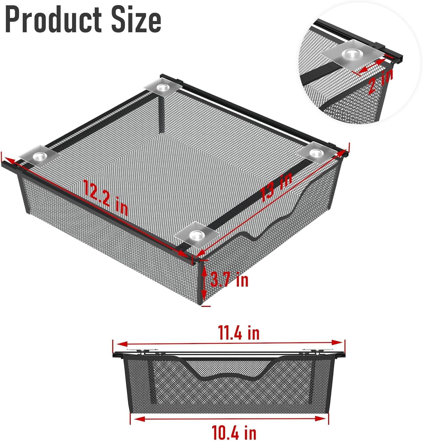 CADUKE Under Desk Drawer 2Pcs, Metal Hidden Desk Organiser, Undermount Storage Drawer, Space-Saving Hidden Organizer