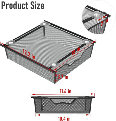 CADUKE Under Desk Drawer 2Pcs, Metal Hidden Desk Organiser, Undermount Storage Drawer, Space-Saving Hidden Organizer