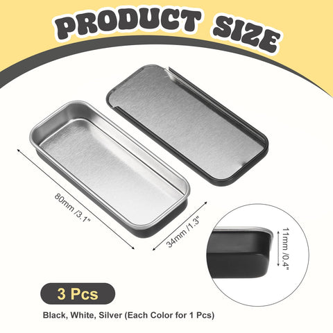 sourcing map 3Pcs Slide Top Tin Containers, Metal Empty Tins Box with Sliding Lids, 3.1"x1.3"x0.4" Rectangular Storage Organizers for Lip Balm