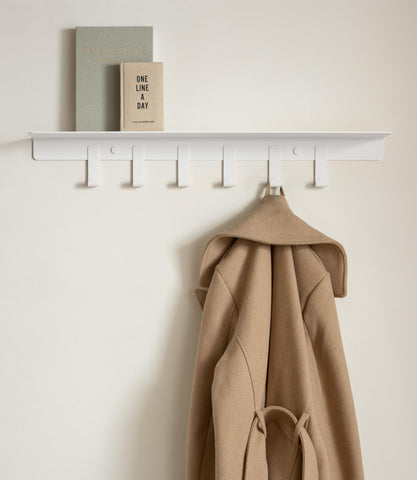 Kazai. Wall Mounted Coat Rack with Shelf 'Holmsen' | Modern Coat Hooks Wall Mounted | Hanger with Storage Shelf | Metal Hook Rack for Hallway | White