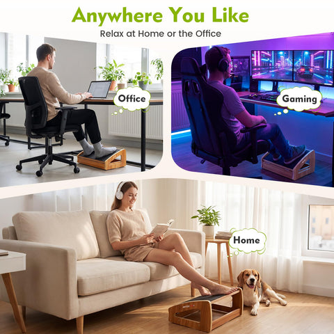 Ergonomic Under Desk Footrest, Adjustable Wooden Office Footrest with 3 Heights, Large Anti-Slip Surface, Supports Posture & Blood Circulation