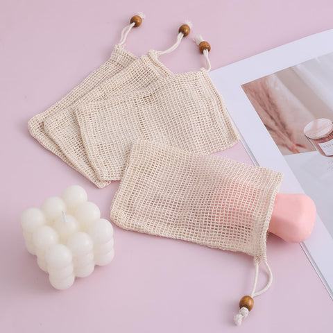 5 Sisal Soap Bags - Natural Fiber Soap Savers with Drawstring for Bath & Shower