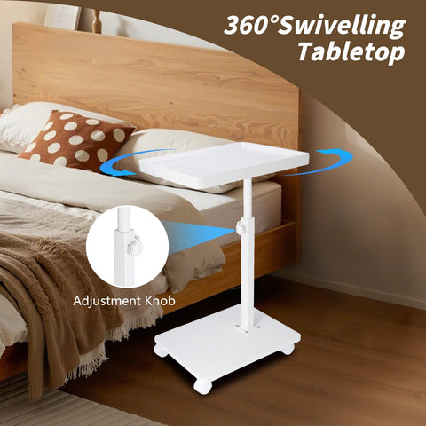 XUDREZ Adjustable Side Table, C Shaped Small Table with 4 Wheels 364° Swivel Tray, End Table for Living Room Bedroom Sofa Small Spaces (White