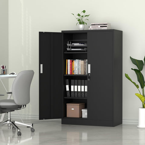 iJINGUR Metal Storage Cupboard with Locking Doors and 3 Adjustable Shelves, Lockable Steel Storage Cabinet for Home Office Garage Kitchen Pantry