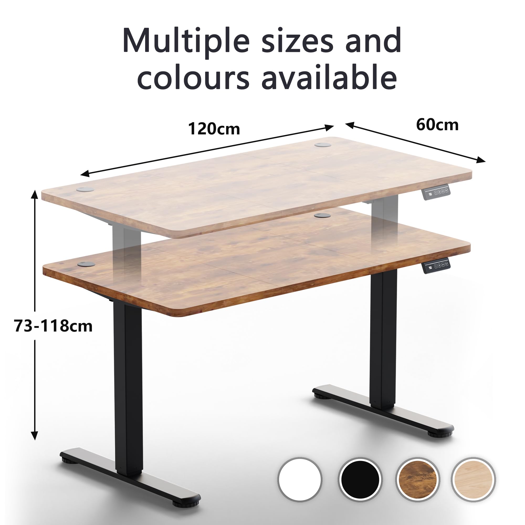 JUMMICO Electric Standing Desk Height Adjustable 120x60cm Sit Stand Table with Backpack Hook and Memory Smart Panel, Home Office,Rustic Brown