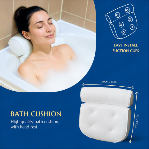 Tranquil Tides Bamboo Bath Caddy Tray with Pillow – Luxury Bath Board Set with Soap Dish, Facecloth & Exfoliating Gloves – Over Bath Tray Gift Set