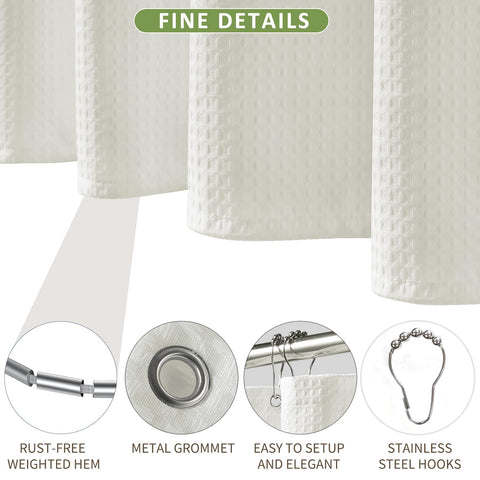 FY&XZH Heavy-Duty Waffle Weave Shower Curtain with Stainless Steel Hooks, Thick Fabric for Bathroom, Hotel, Spa & Salon-275 x 183cm (Beige)