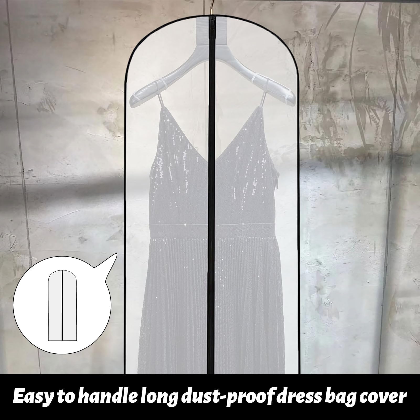 2 PCS Long Dress Bags Covers,Dress Bags Covers Long,Garment Covers Translucent with Zip Waterproof Dustproof,Dress Covers Garment bags Full Length