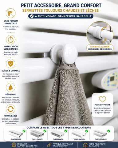 Set of 2 White Towel Rail Hooks for Radiator Towel Dryer - Pair of Hooks (White)