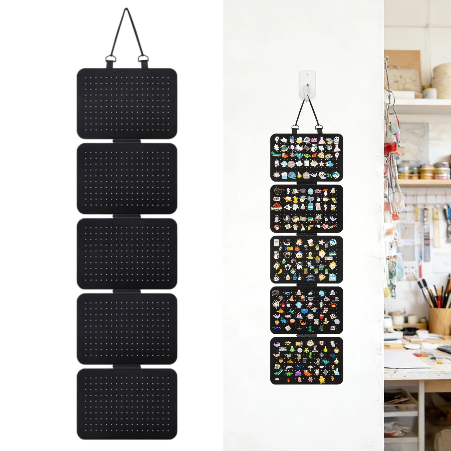HARY Felt Pin Board Display, 5-Sheet Hanging Jewellery Organiser with 850 Holes, Wall-Mounted Pin Badge Display for Enamel Pins, Earrings, Brooches