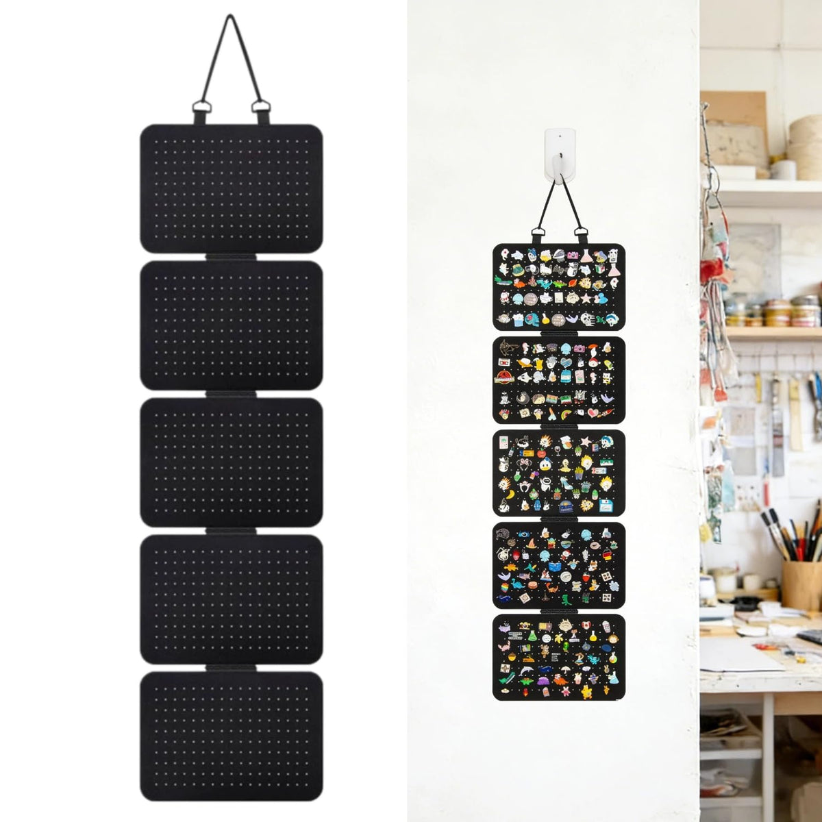 HARY Felt Pin Board Display, 5-Sheet Hanging Jewellery Organiser with 850 Holes, Wall-Mounted Pin Badge Display for Enamel Pins, Earrings, Brooches