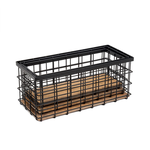 TIEYIPIN Farmhouse Decor Metal Wire Storage Baskets, Wood Base Containers Organizing Basket Caddy Bin for Kitchen Cabinets, Bathroom, Pantry, Garage