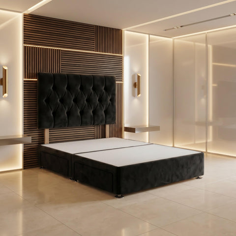 Bed Centre Ziggy Plush Small Single Divan Base 30" Headboard, Black, 0 Draw