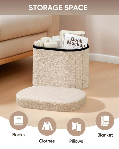Bonlife Small Ottoman Storage Stool, Folding Boucle Footstool with Lid,41cm