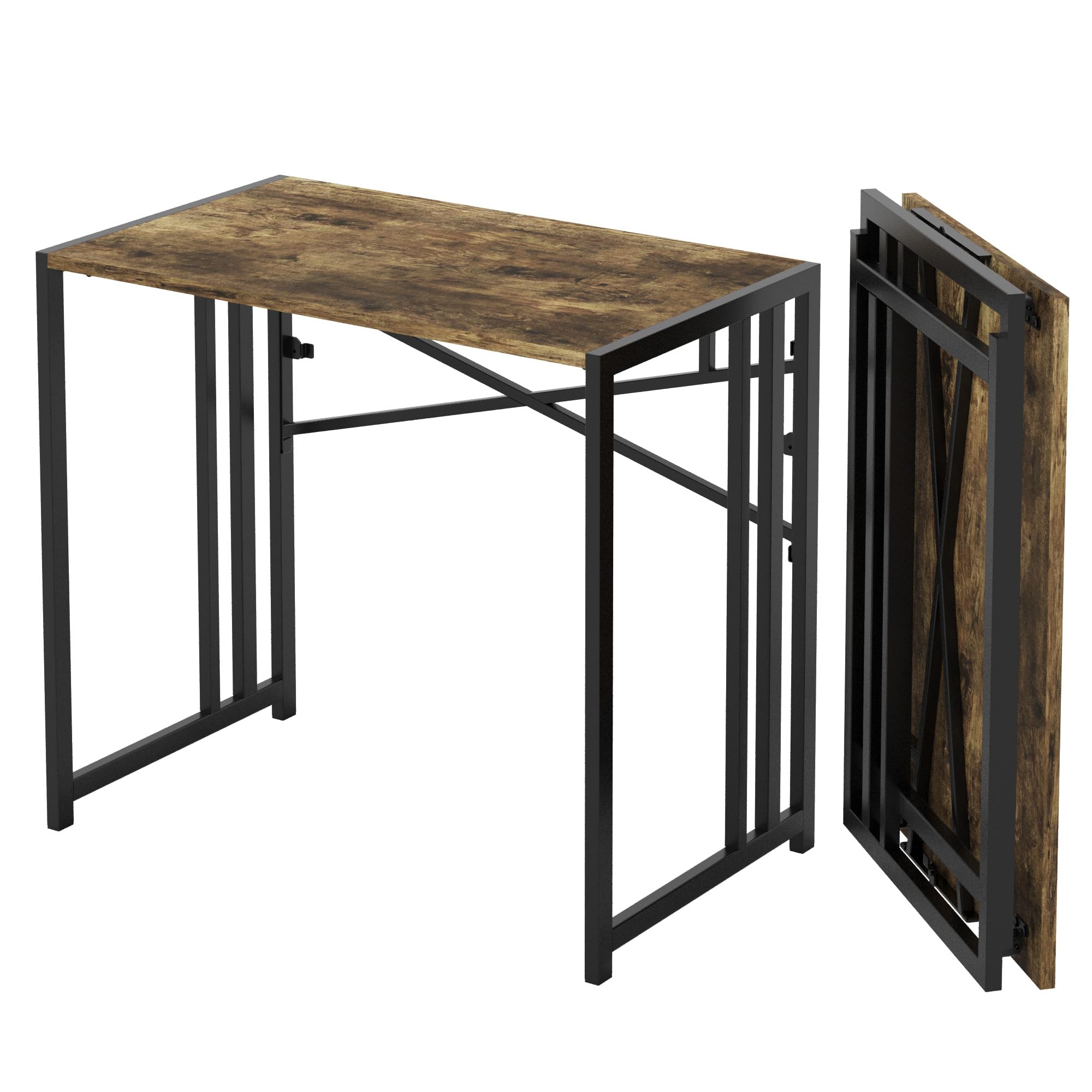 Lutown-Teen 90 cm Small Folding Computer Desk, Rustic Brown