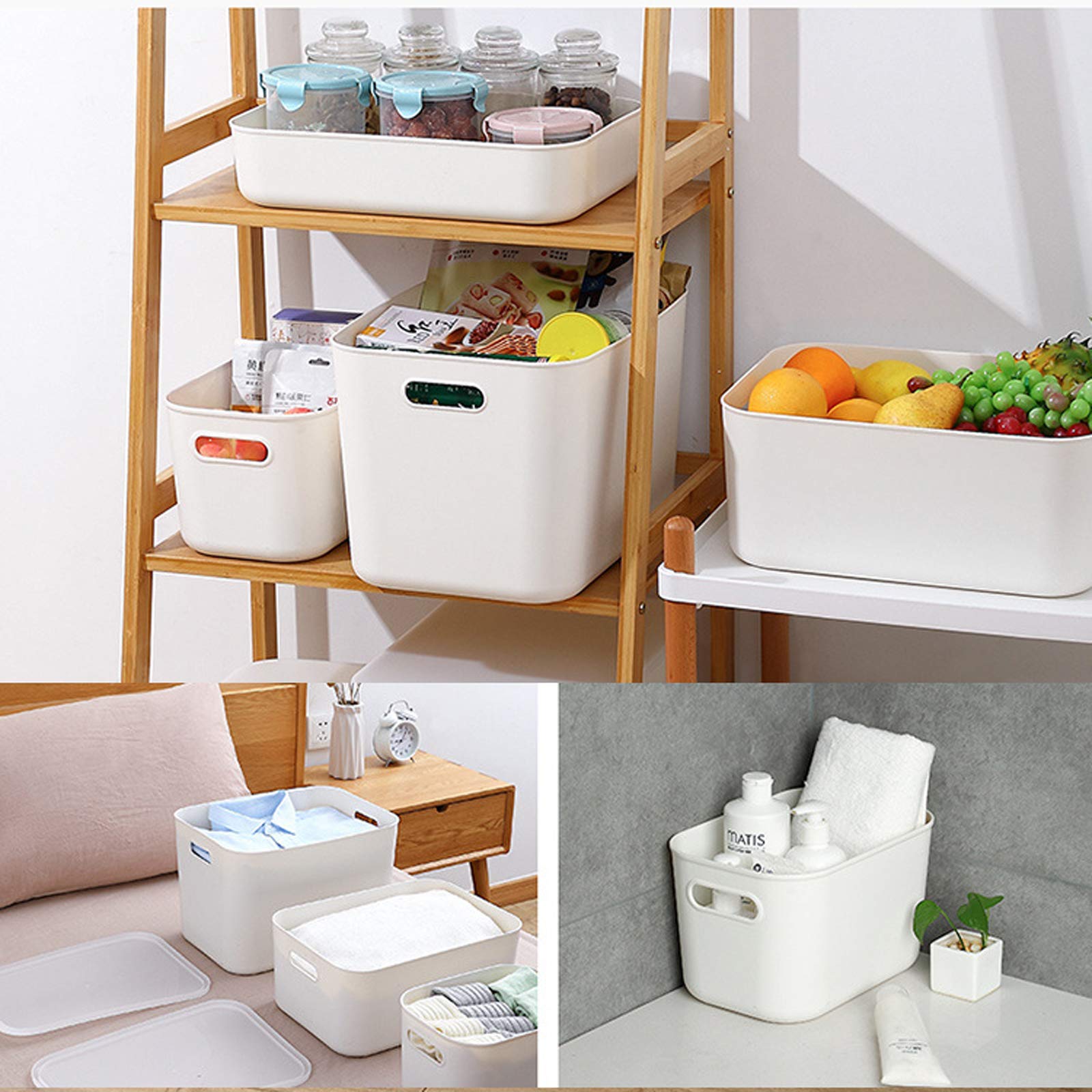 JMYDecor Storage Boxes,Rectangular Box, Set of 3 Plastic Studio Baskets Organiser For Kitchen, Home, Office Bathroom