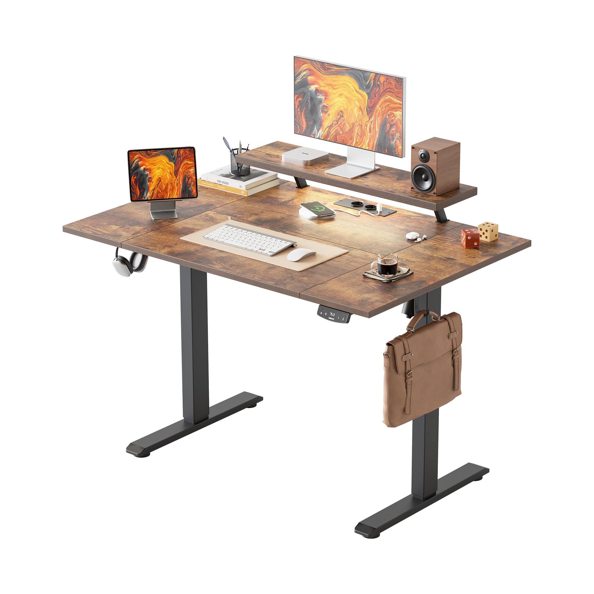 Agilestic Electric Standing Desk, Led & Plug, Movable Monitorstand, 120x80
