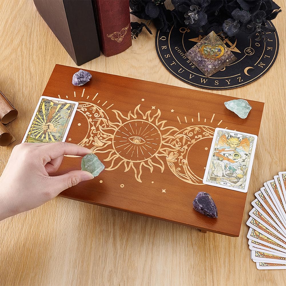PH PandaHall Altar Table, 12 x 7.8 inch Wooden Meditation Table Altar Wood Wiccan Tables Buddhist Shrine Triple Goddess on Tables for Room Engraved