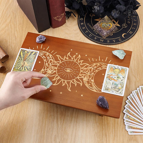 PH PandaHall Altar Table, 12 x 7.8 inch Wooden Meditation Table Altar Wood Wiccan Tables Buddhist Shrine Triple Goddess on Tables for Room Engraved