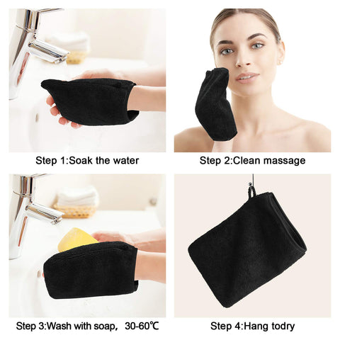 PHOGARY Pack of 10 Microfibre Wash Mitts, Soft Face Cleansing Mitts, Body Bath SPA Terry Cloth, Reusable Makeup Remover Mitt Gloves, 15x21 cm, Black