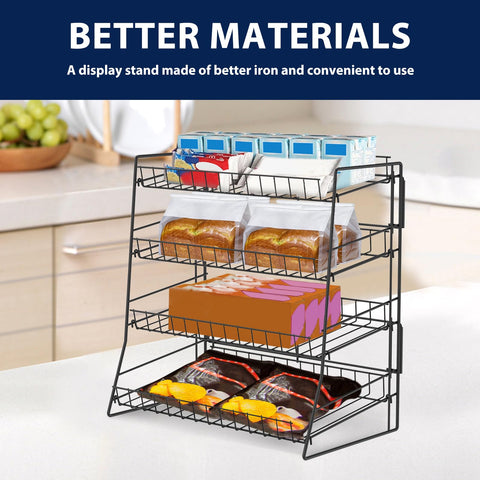 4 Tier Candy Display Rack, Metal Snack Rack Display Stand, Countertop Organiser Shelf for Packaged Crisps & Fruits