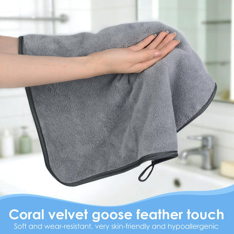 VIVOTE Microfiber Hand Towel Quick Dry Hand Towels with Hanging Loop Gray