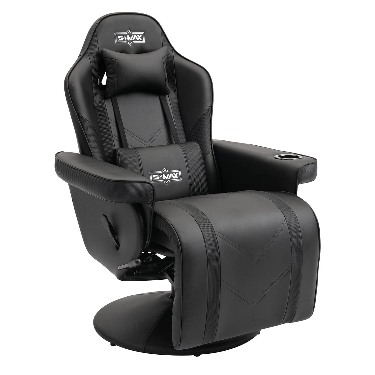 S*MAX Gaming Recliner Chair Ergonomic High Back Wide Lumbar Support Swivel PU Leather Cup Holder Adjustable Backrest Footrest Gaming Chair for Adults
