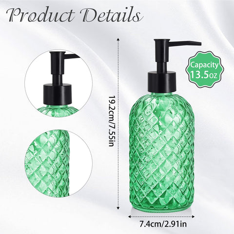 Ulable Green Glass Soap Dispensers, 14OZ/400ML, Set of 2 Pump Bottles