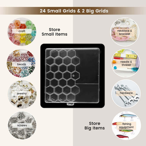 SNAIL GARDEN 4-Pack Secure Seal Bead Storage Boxes with 3 Sizes Grids, 26-Compartment Clear Plastic Organiser with Secure 4-Clasp Lid for Jewellery