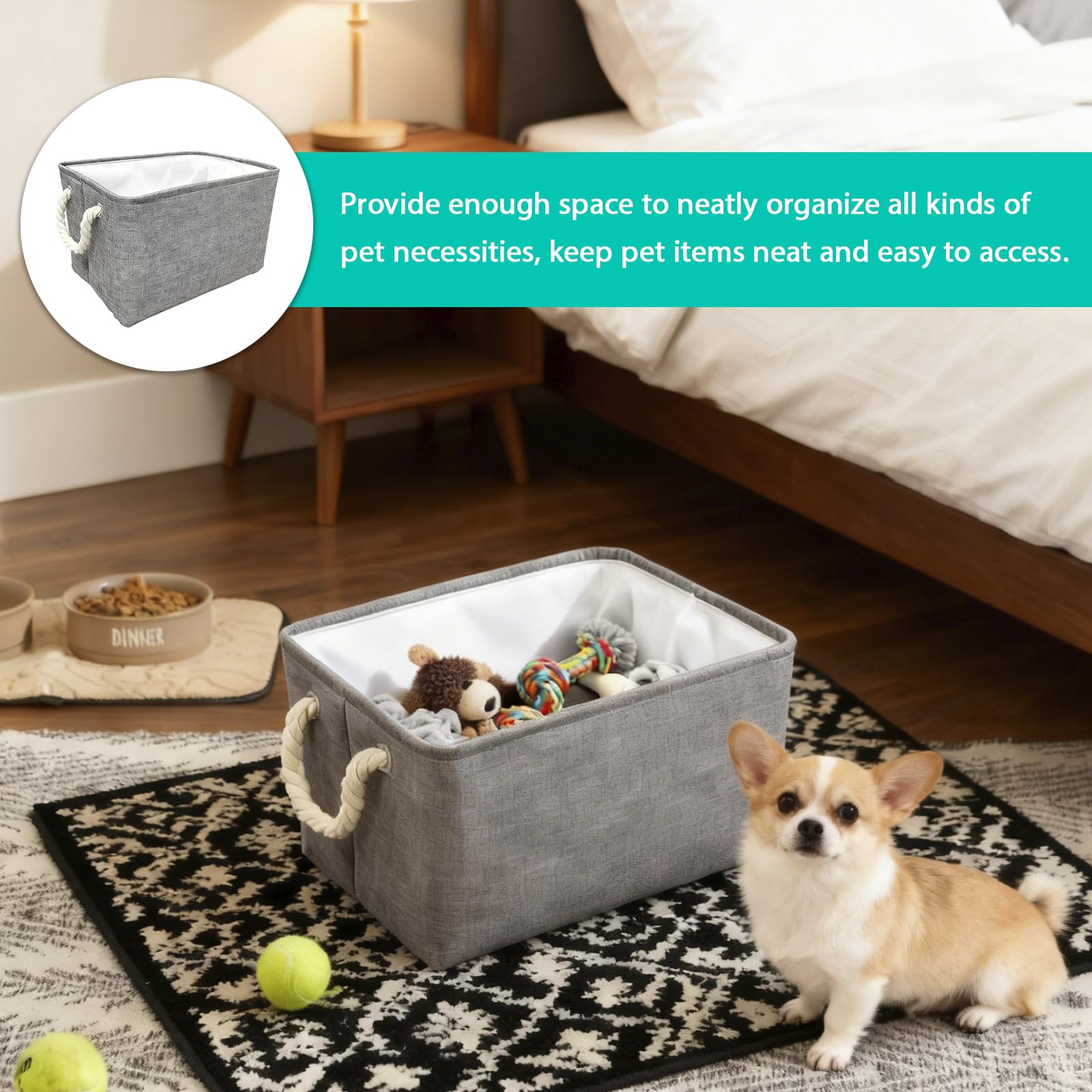 SJDOFU Storage Basket, Collapsible Storage Basket with Handles Grey