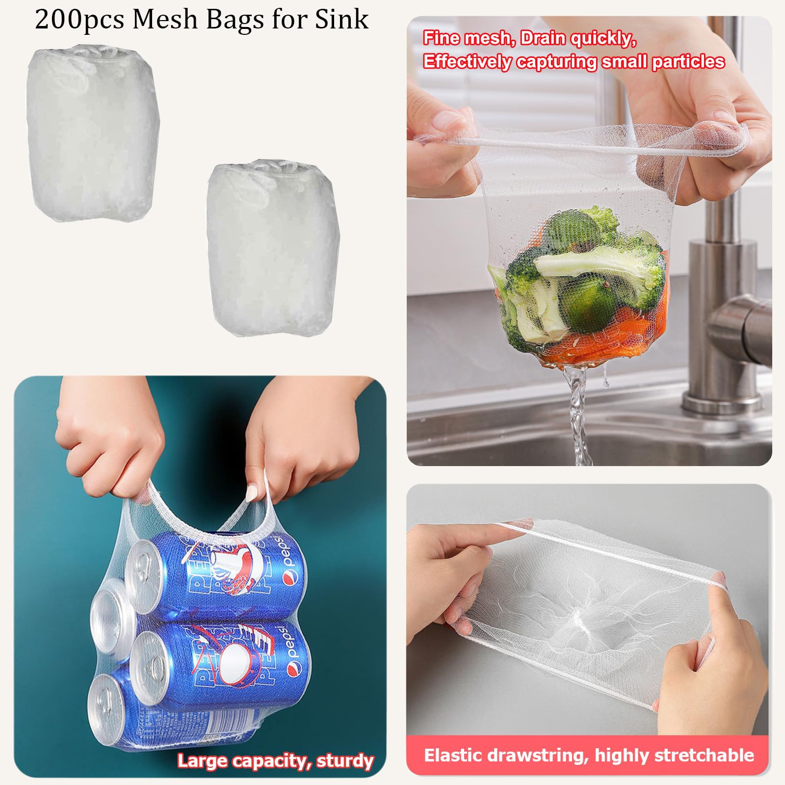 Kitchen Sink Strainer, Sink Strainer Basket&200pcs Large Size Mesh Bags