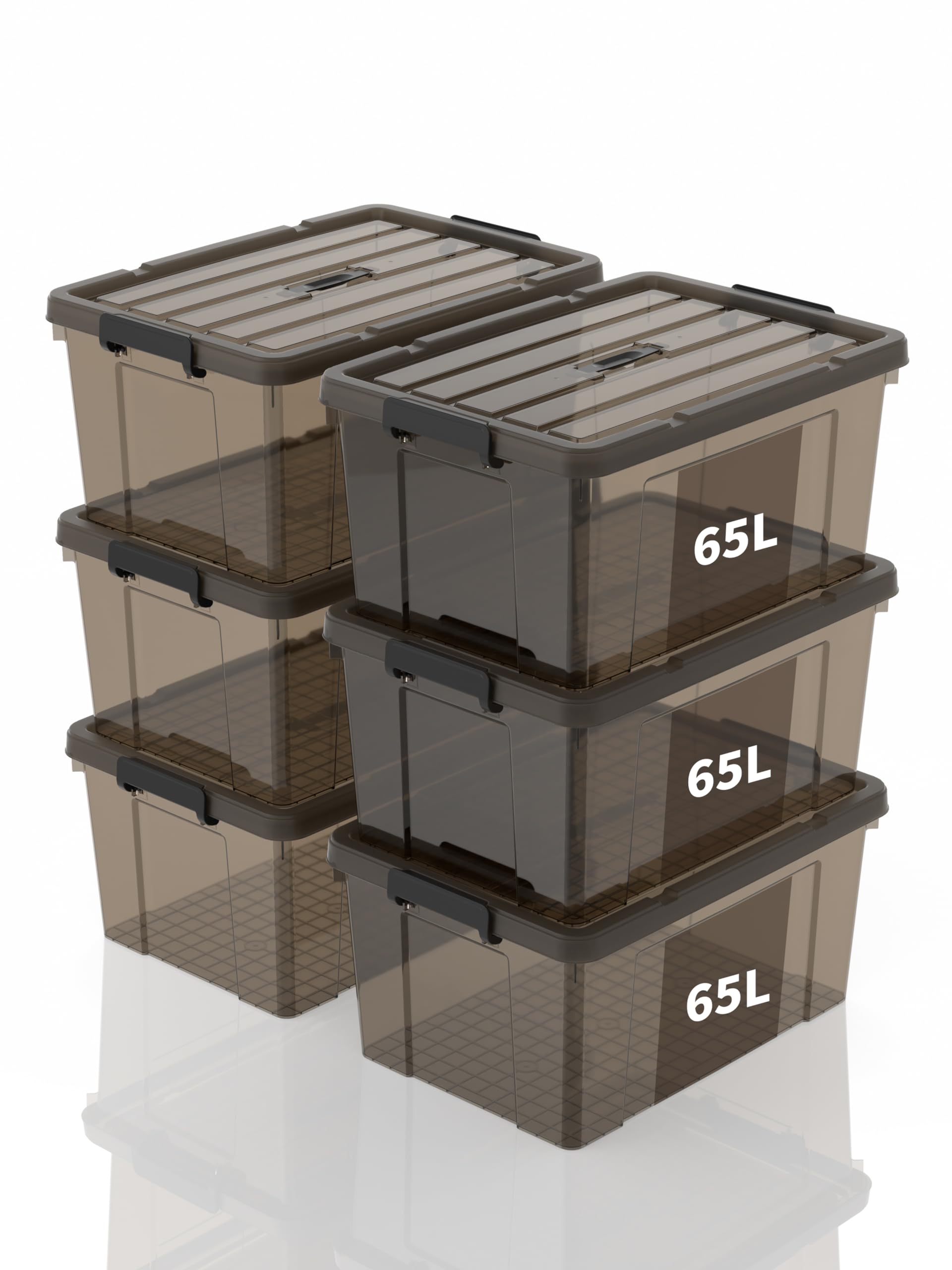 SpaceXpert Storage Boxes with Lid 65L, Plastic Storage Box with Handle, Stackable Container for Home Office Garage Accessories, Hand-Carryable Bin
