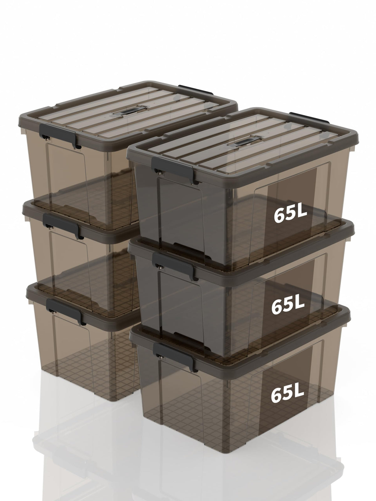 SpaceXpert Storage Boxes with Lid 65L, Plastic Storage Box with Handle, Stackable Container for Home Office Garage Accessories, Hand-Carryable Bin