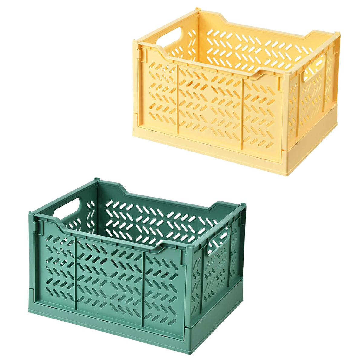 Spesh 2 Pcs Large Collapsible Storage Crates Stackable Plastic Storage Baskets Foldable Crate Boxes for Kitchen, Living Room