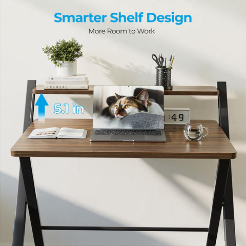 GreenForest No Assembly Required Folding Desk with Monitor Shelf,Espresso