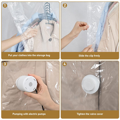 Hanging Vacuum Storage Bags, ZWMYF 4 PCS Space-saving Vacuum Bag for Clothes, Suits, Dresses, Coats or Jackets