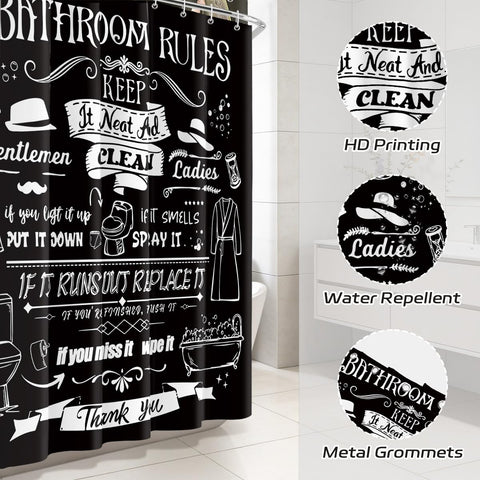 Dazzlewall Black Shower Curtain for Bathroom Mould & Mildew Resistant