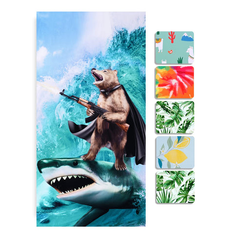 LIVILAN Funny Shark Bear Beach Towel, 30" x 60" Oversized Microfiber, Soft, Quick Dry, Sand Free, Ideal for Bath, Pool, Travel
