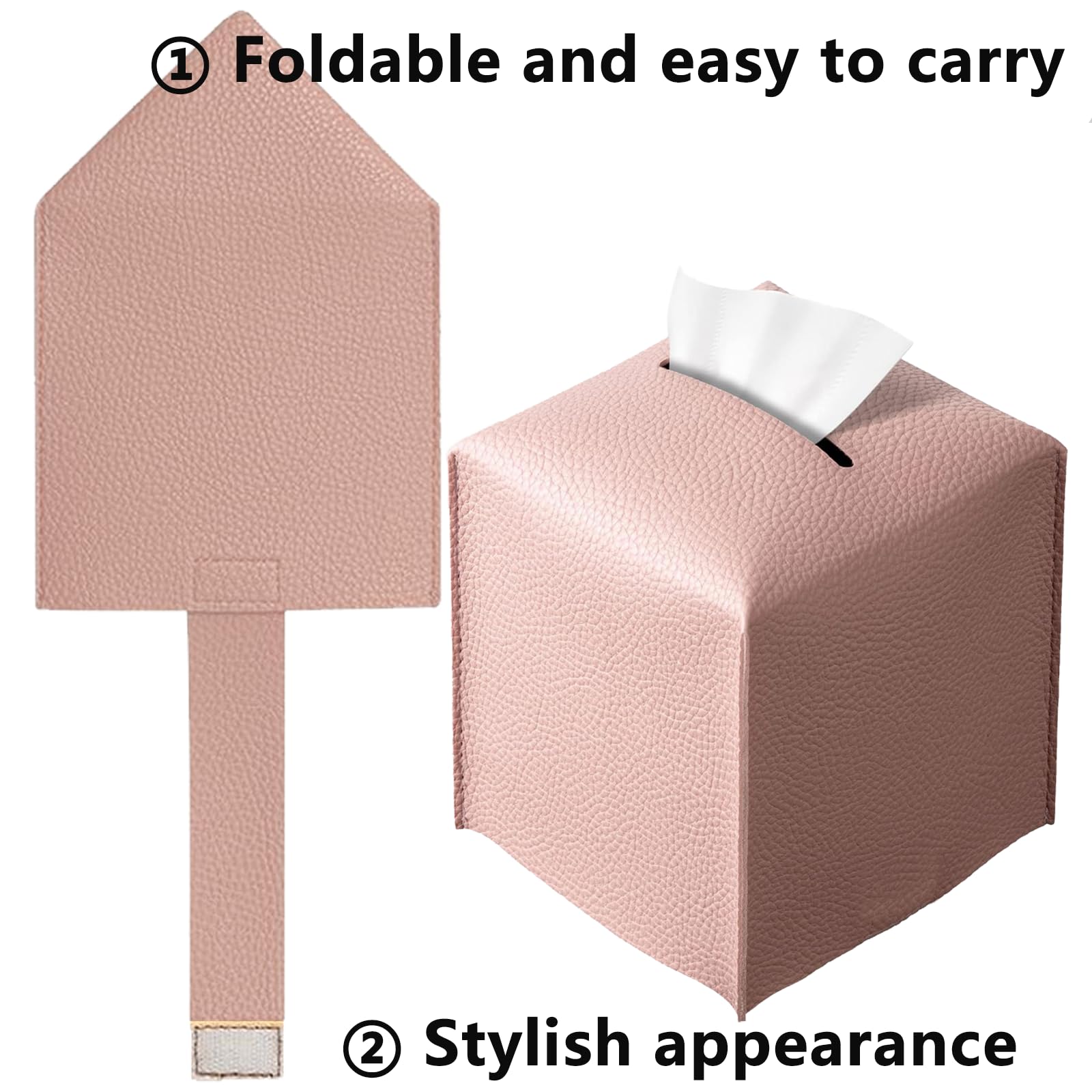 2 Pcs Tissue Box Cover, Square PU Leather Tissue Holder, Square Napkin Dispenser for Home, Hotel, Office, Vanity and Restaurant - 5 Inch Cube