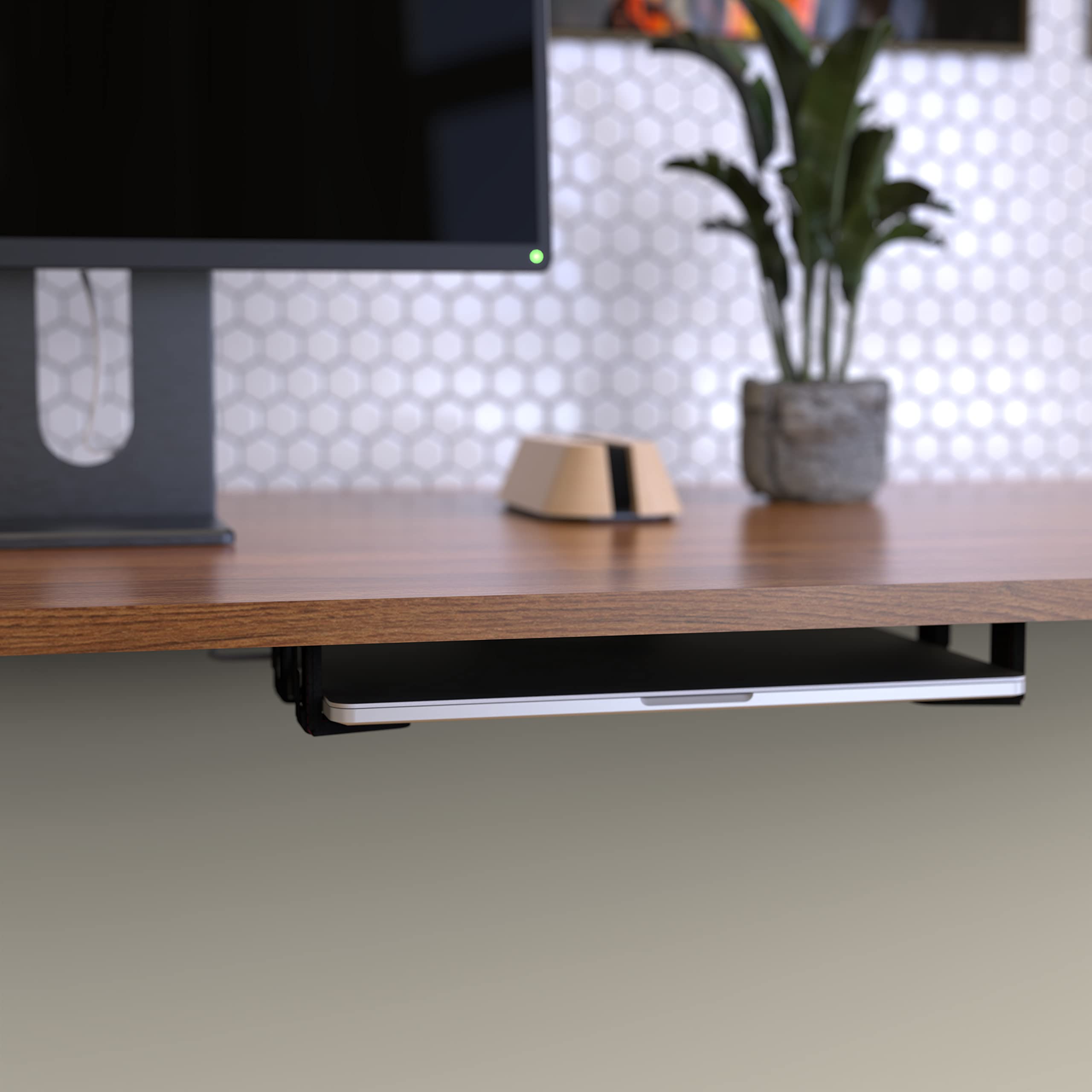 KUSOVILI Under Desk Laptop Holder with Screw, Full Coverage Soft Felt Laptop Metal Mount, Under Desk Bracket, Compatible with Apple MacBook Pro