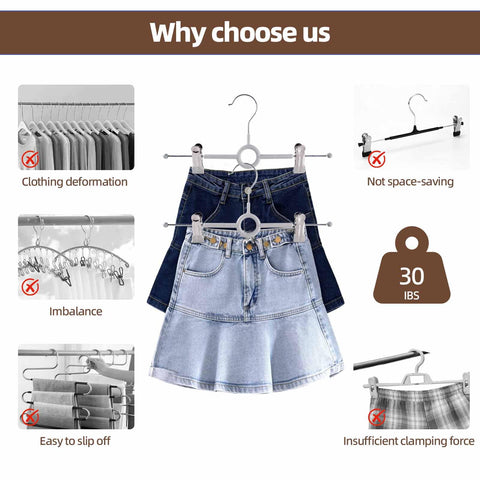 Trouser Hangers with Clips,10Pack 30cm Adjustable Heavy Duty Metal Coat Hangers,Space Saving Skirt Hangers for Women,Non-Slip Shorts Jeans Pants