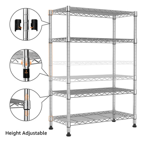 M MZG Height Adjustable Shelves,Heavy Duty Wire Pantry Shelving for Tool Sheds, Garage, and Storehouse,Metal,Chrome,4 tier,35 x 75 x 120 cm