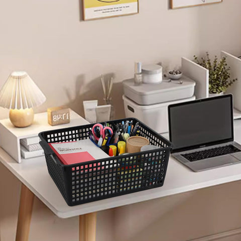 Kiddream 6-pack Large Storage Baskets, Plastic Organizing Basket Bins (Black)