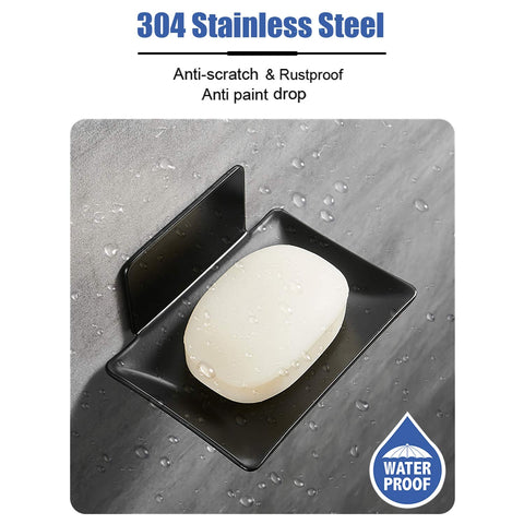 HONZUEN Self-Adhesive Soap Holder, Stainless Steel Draining Soap Holder Rustproof Waterproof, Bathroom Kitchen Balcony Soap Dish Holder Wall Mounted