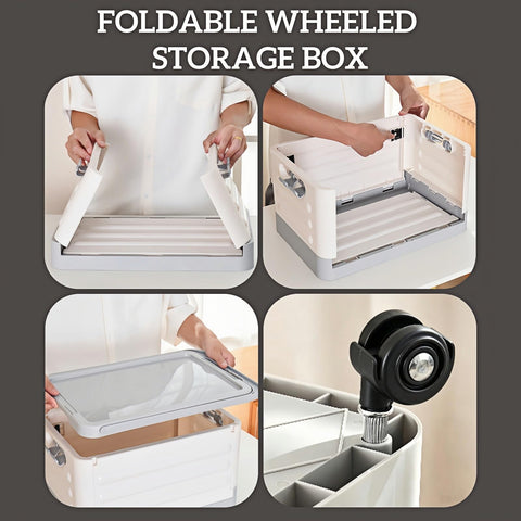 40L Foldable Storage Box with Wheels Heavy Duty Storage Trunk Organiser with Lid 360° Rotating Wheels & Fixed Handle