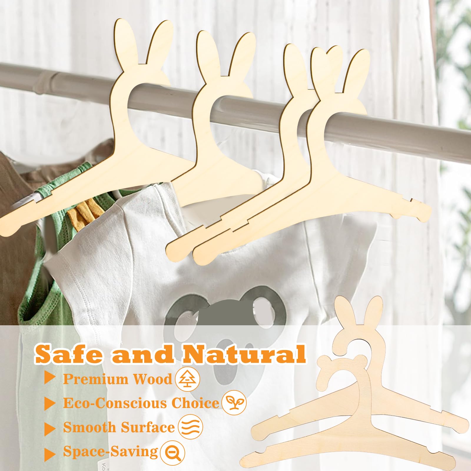 14pcs Decorative Baby Clothes Wooden Hangers, Bear Shaped Baby Hangers