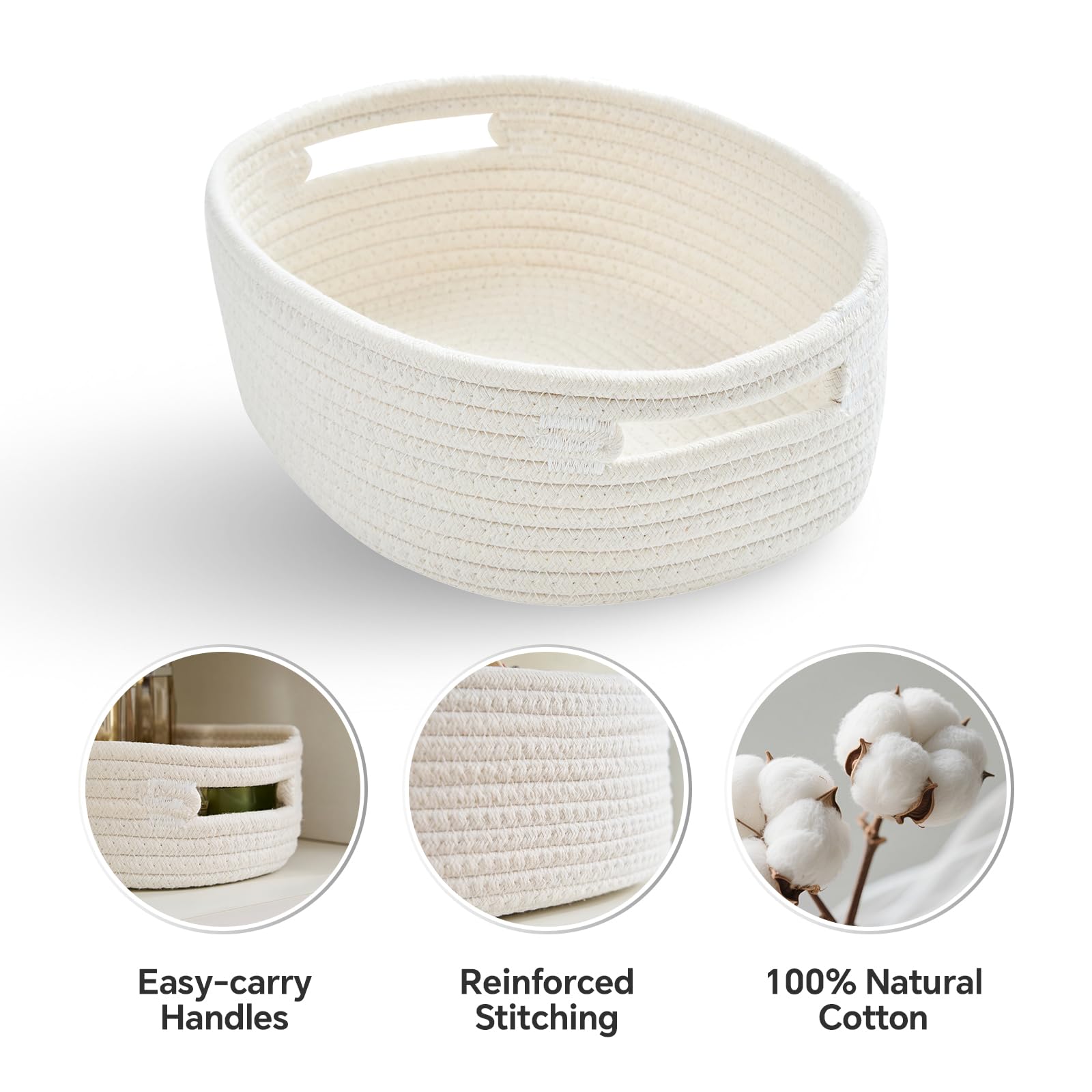 MANGATA Small Cotton Rope Woven Storage Baskets, Hamper Baskets for Gifts Empty, Decorative Storage Boxes for Shelf, Drawer, Towel, Toy, No Crease